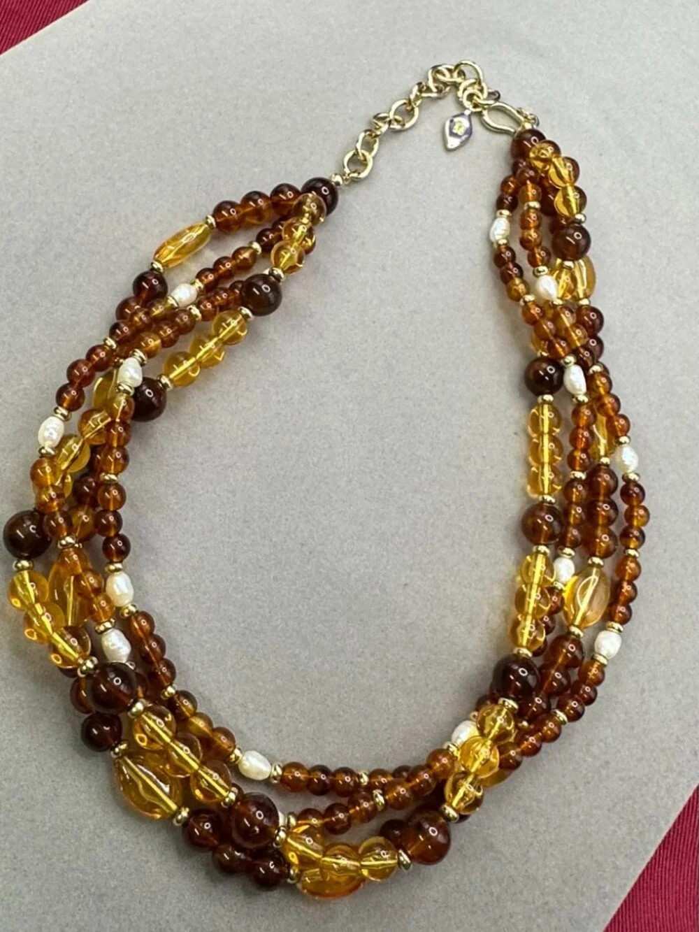 Givenchy Multi-Strand Faux Amber & Baroque Pearl Necklace